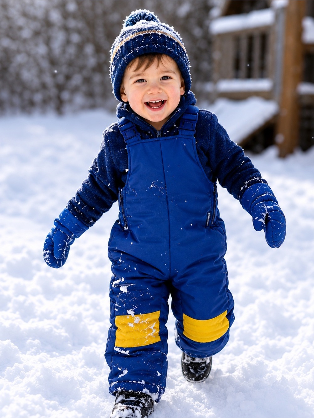 Vintage 70s 80s London Fog Kids Overalls Snow Suit in Blue and Yellow, Size 2t